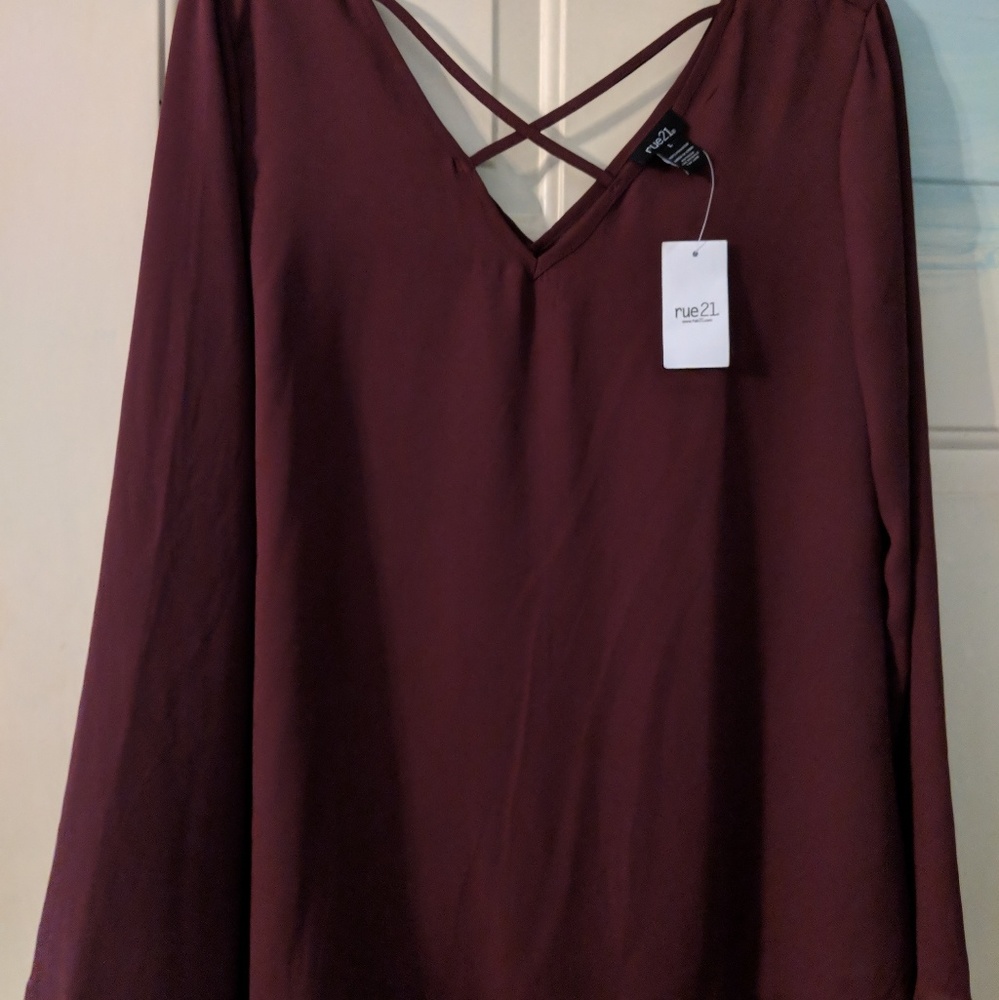 Maroon Blouse Criss Cross Neck